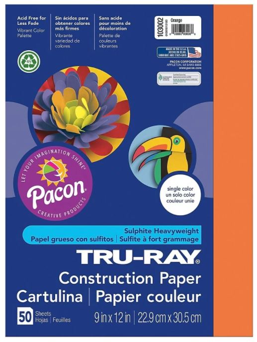Pacon Orange Construction Paper (fade resistant) - 9"x12" - 50/pkg