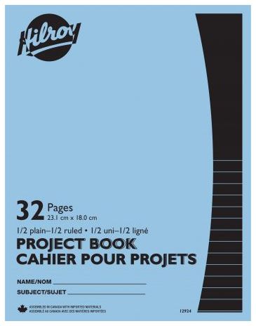Hilroy 12924 Project Book, 32 Pages, 1/2 Plain, 1/2 8mm Ruled