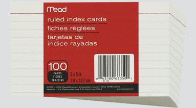 Index Cards Ruled - 3"x5" - 100/pkg - 63350