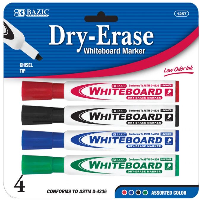 Bazics 1257 Dry Erase Marker Chisel 4/PK