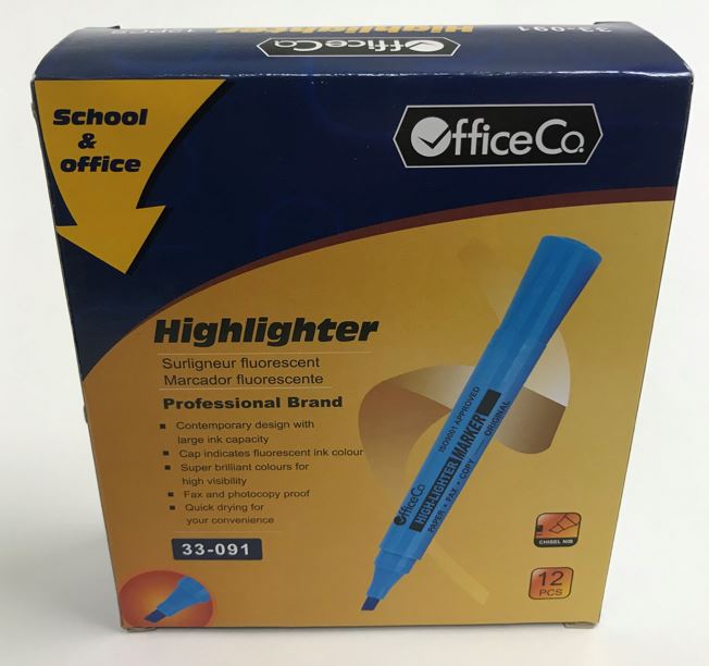 Officeco EP100130 OfficeCo Highlighter Blue - Chisel Tip - Box of 12