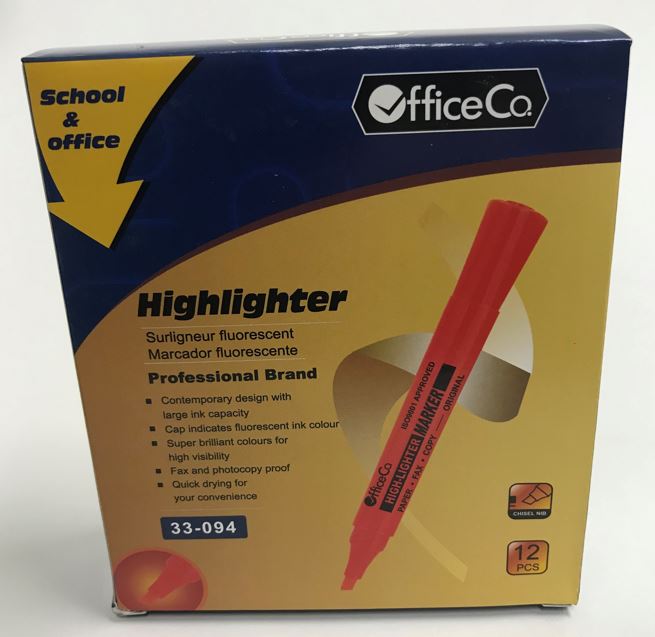 Officeco EP100130 OfficeCo Highlighter Orange - Chisel Tip - Box of 12