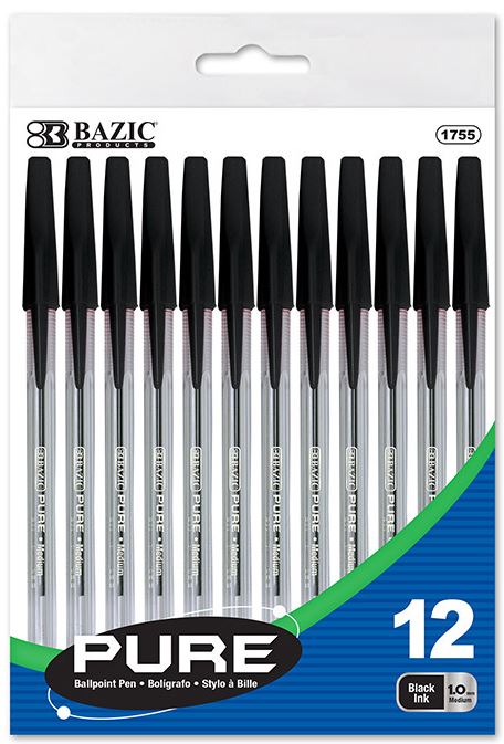 Pure 1755 Black Medium Ballpoint Pens - 12 per pack