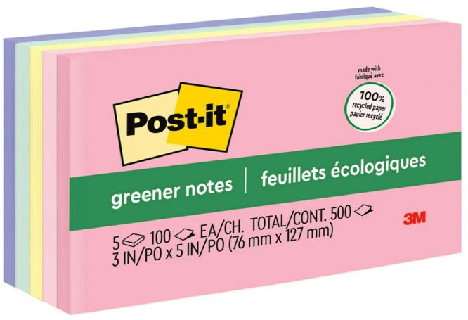 3M Post it Notes, 3x5 in, 5 Pads Assorted